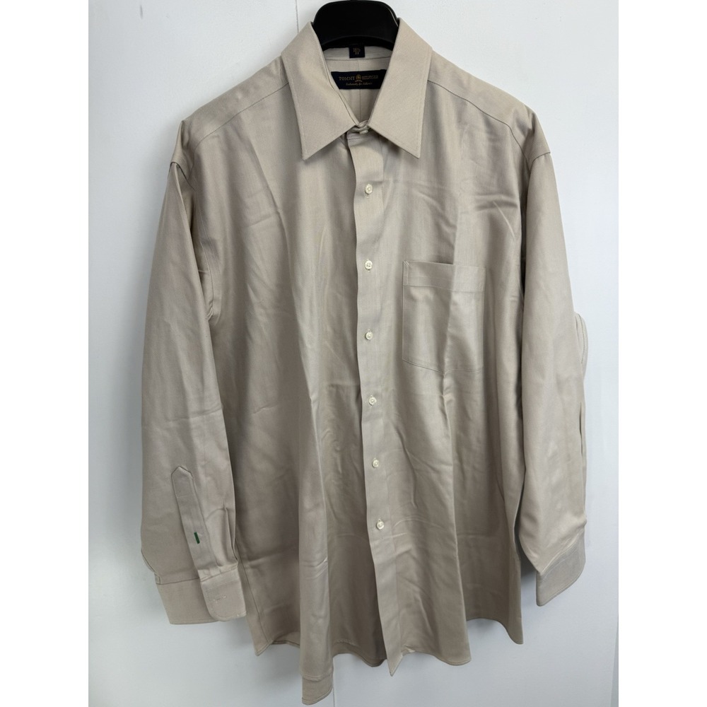Tommy Hilfiger Beige Traveler Lifetime Collar TLC Striped Dress Shirt 16.5 33 XL